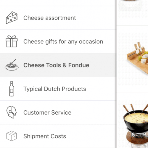 ecommerce app menu