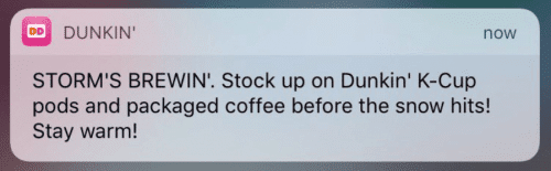 best push messages example of notification Dunkin